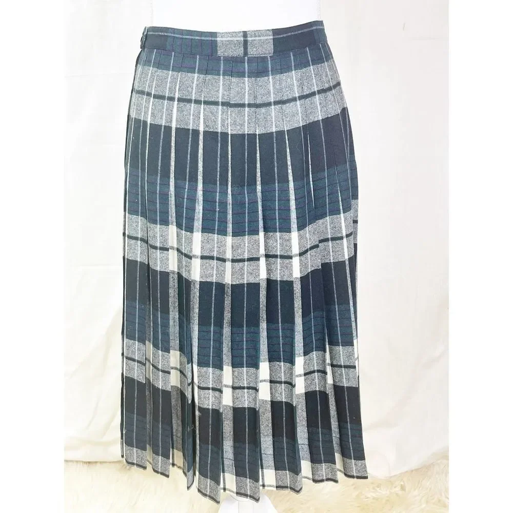 1960's Century Of Boston Tartan Plaid Below the Knee Pleated Wool Skirt - Picture 1 of 6
